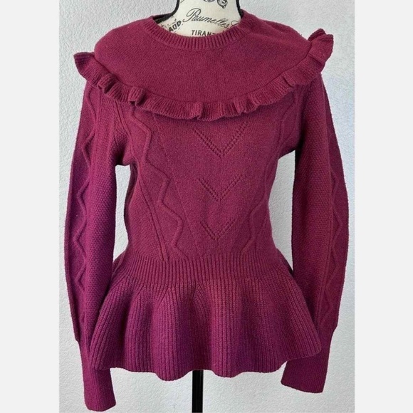 Ted Baker London Elsahi Yoke Detail Peplum Sweater size 2 maroon new with tags - Picture 3 of 11
